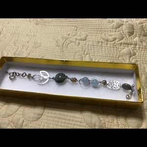 Silver and Aqua stone Bracelet-Earring set